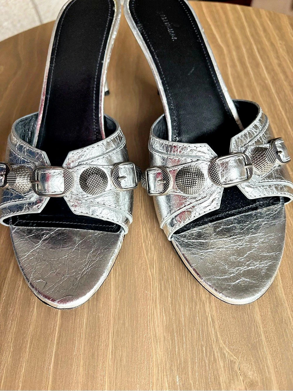 Balenciaga Cagole Silver Leather Mules EU 38 (Size 8)